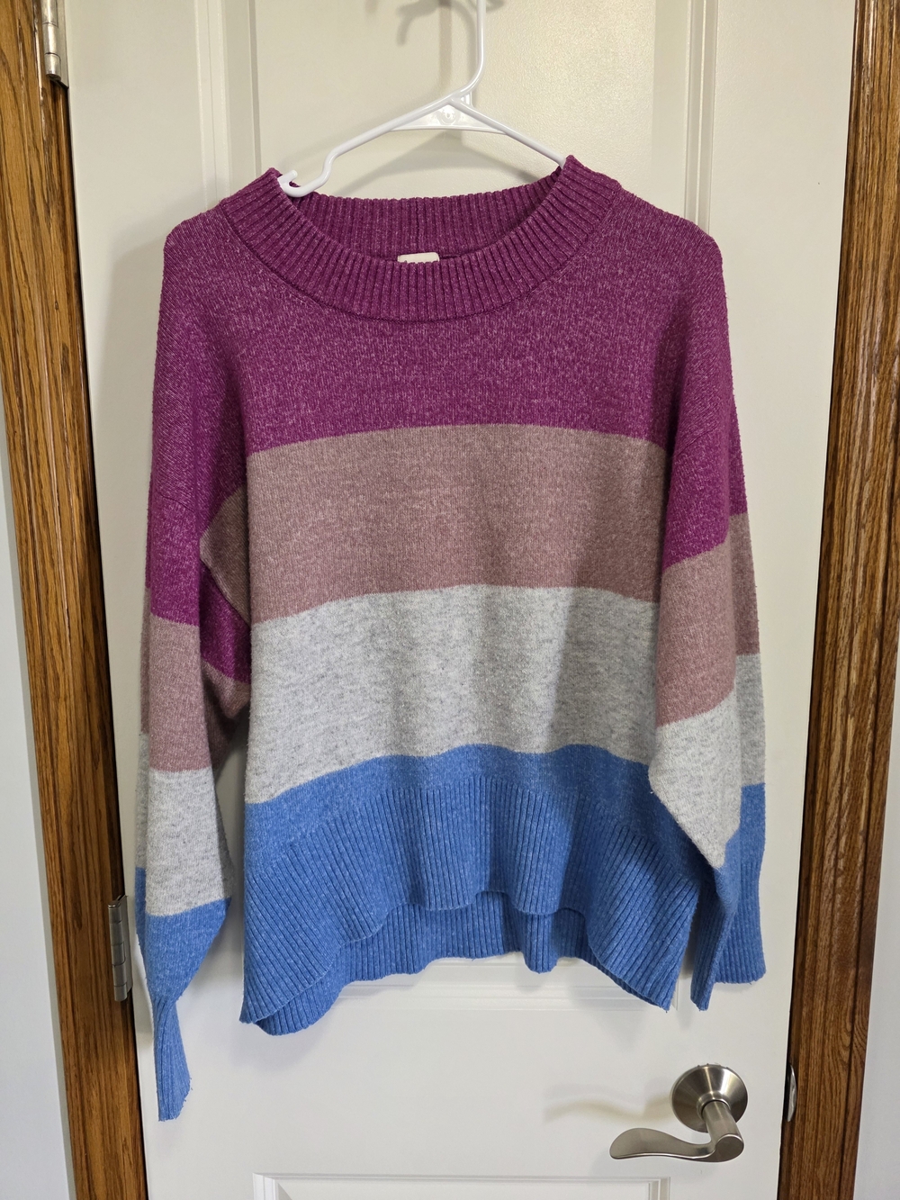 a new‎ day Colorblock Crewneck Sweater in Magenta, Taupe, Gray & Blue
